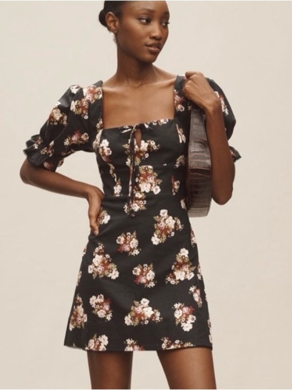 Anthropologie Maeve  Black Floral Mini Dress